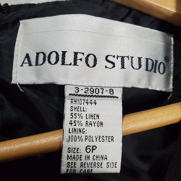 Adolfo Studio Vintage Dress Women Size 6P Black Linen Y2K Friends Whimsygoth LBD - Picture 11 of 11